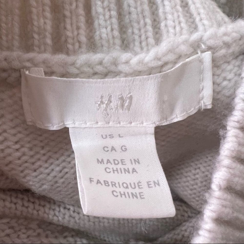 H&m Cream Wool Blend Scoop Neck Sweater Size L - Picture 8 of 10